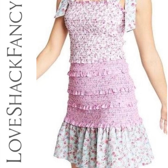 ✨💫💕 LoveShackFancy Adeline Mixed Floral Print Smocked Ruffle Mini Dress 💕💫✨ - Picture 1 of 16